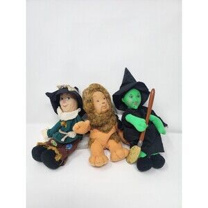Vintage 1998 Merry-O Wizard of Oz Plush Dolls Wicked Elphaba Lion Scarecrow